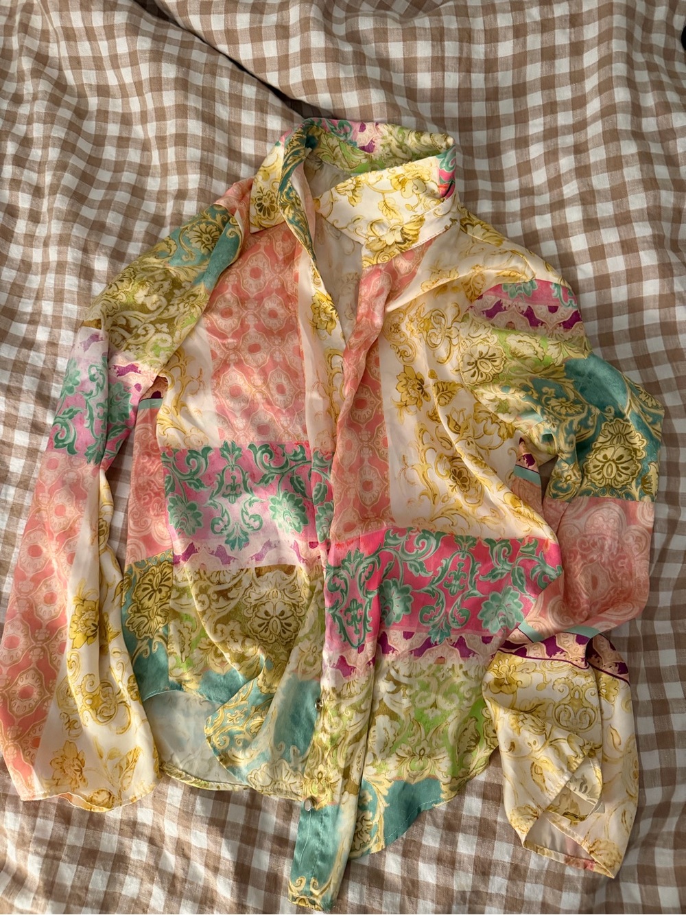 Zara colorful button up silk top